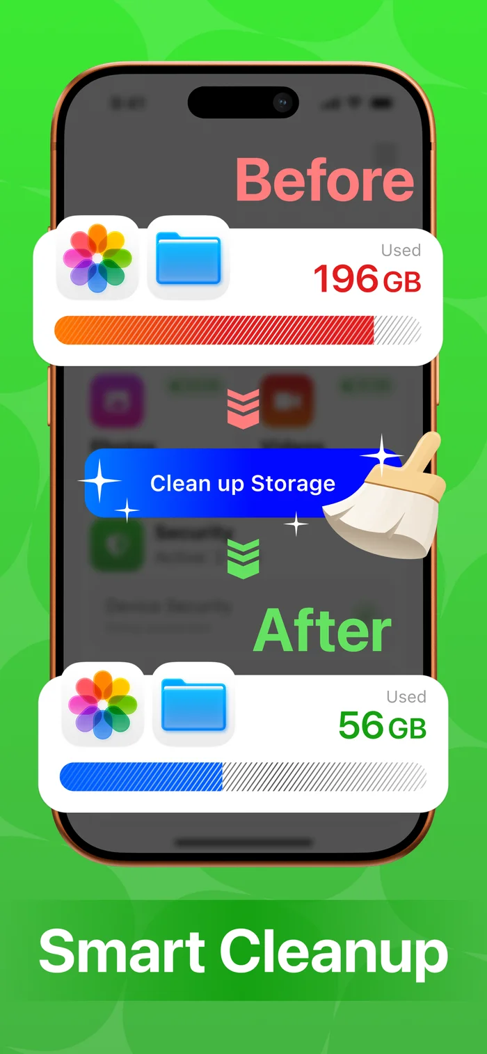 Sweepo storage before and after cleanup screen